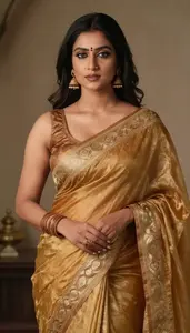 Woman In Amber Gold Saree