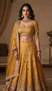 Woman In Amber Lehenga Choli