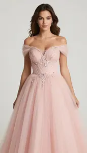 Woman In Blush Pink Tulle Princess Dress