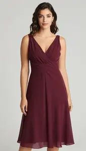 Woman In Burgundy Chiffon A Line Gown