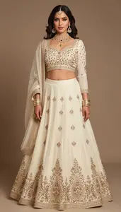Woman In Butter Georgette Lehenga With Embroidery