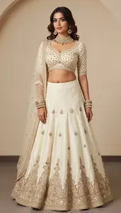 Woman In Butter Silk Lehenga With Embroidery