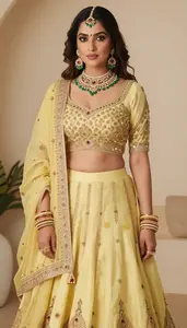 Woman In Butter Yellow Lehenga
