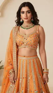 Woman In Citrus Lehenga Choli