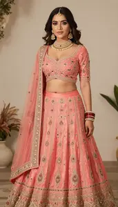 Woman In Coral Lehenga Choli