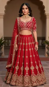 Woman In Crimson Georgette Lehenga