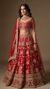 Woman In Crimson Net Lehenga