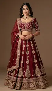 Woman In Garnet Red Lehenga