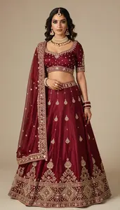 Woman In Garnet Silk Lehenga