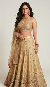 Woman In Golden Lehenga Choli