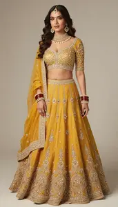Woman In Golden Mustard Lehenga