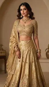 Woman In Golden Silk Lehenga