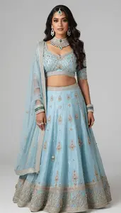 Woman In Ice Blue Lehenga