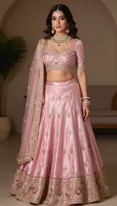 Woman In Ice Pink Silk Lehenga
