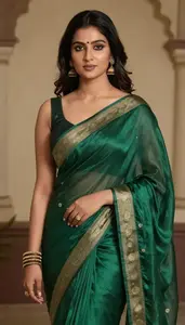 Woman In Jade Green Silk Saree