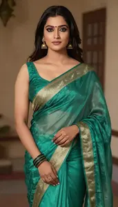 Woman In Jade Silk Saree