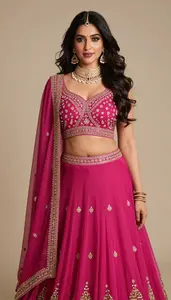 Woman In Magenta Chiffon Lehenga