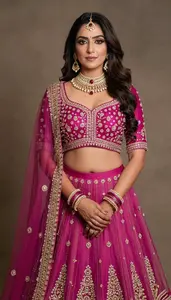 Woman In Magenta Net Lehenga