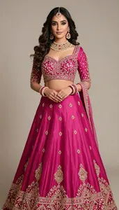 Woman In Magenta Silk Lehenga