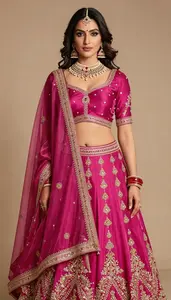Woman In Magenta Silk Lehenga With Zari Work