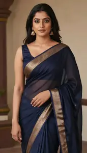 Woman In Midnight Georgette Saree With Border