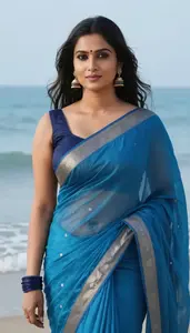 Woman In Ocean Blue Saree