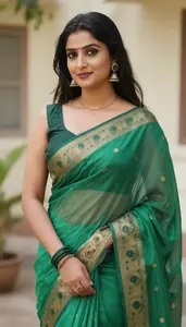 Woman In Peacock Green Saree