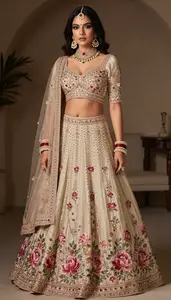Woman In Peony Net Lehenga
