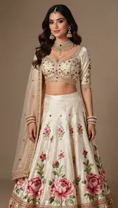 Woman In Peony Silk Lehenga