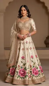 Woman In Peony Silk Lehenga With Zari