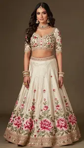 Woman In Peony Silk Lehenga With Embroidery