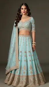 Woman In Powder Blue Lehenga