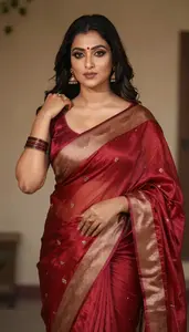 Woman In Ruby Silk Saree