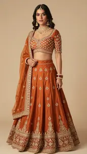 Woman In Rust Orange Lehenga