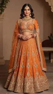 Woman In Saffron Orange Lehenga