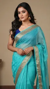 Woman In Sky Georgette Saree With Border