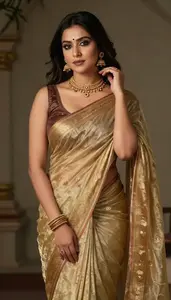 Woman In Sky Georgette Saree With Gold