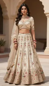 Woman In Sunshine Silk Lehenga With Embroidery
