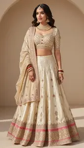 Woman In Sunshine Silk Lehenga With Border Work
