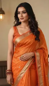 Woman In Tangerine Orange Saree
