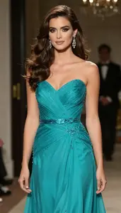 Woman In Turquoise Evening Gown