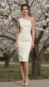 Beautiful Fair Skinned Woman In Ivory Cocktail Dress