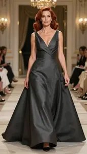 Beautiful Light Skinned Woman In Charcoal Ball Gown