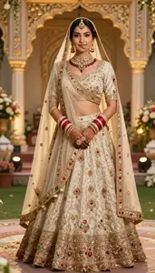 Bridal Beauty Ornate Lehenga With Traditional Jewelry