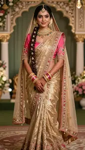 Bridal Ornate Bridal Saree With Gold Jewelry