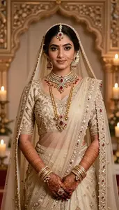 Bridal Wedding Dress With Gold Jewelry