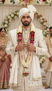 Confident Indian Groom In Embroidered Dhoti