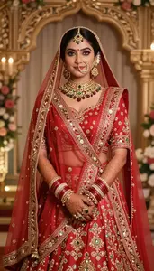 Elegant Marathi Woman Bride Red Bridal Lehenga
