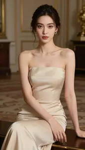 Glamorous Woman In Champagne Dress