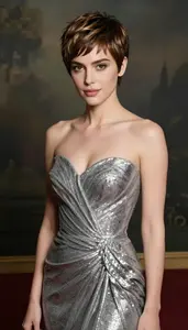 Glamorous Woman In Silver Evening Dress